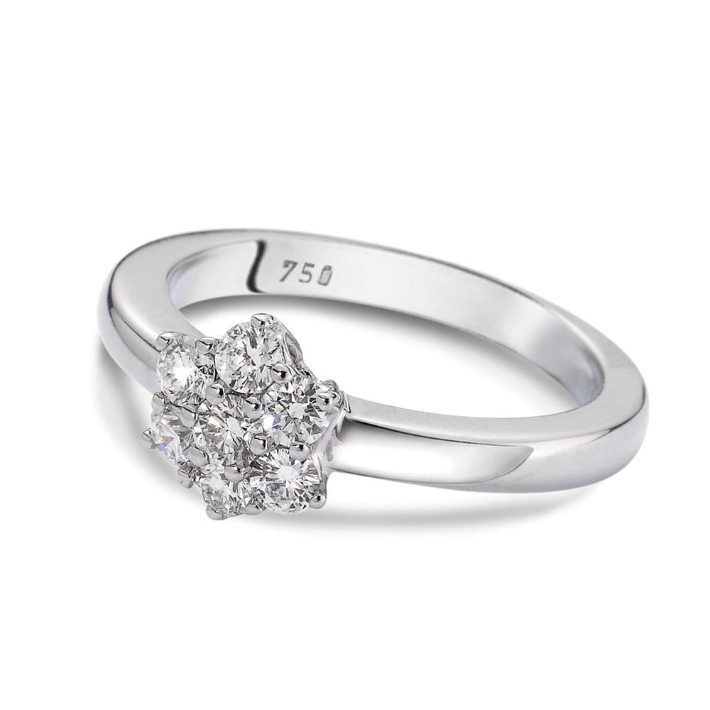 Solitär Ring 750/18 K Weissgold Diamant weiss, 0.50 ct, 7 Steine, Brillantschliff, w-si