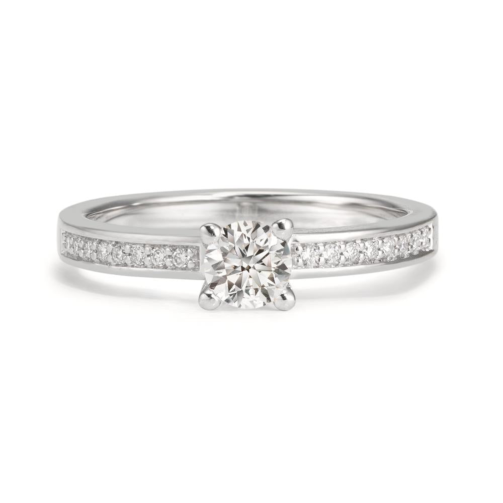 Solitär Ring 750/18 K Weissgold Diamant weiss, 0.40 ct, 17 Steine, Brillantschliff, w-si