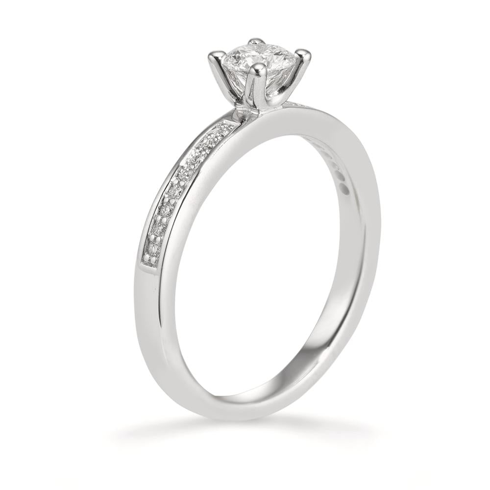 Solitär Ring 750/18 K Weissgold Diamant weiss, 0.40 ct, 17 Steine, Brillantschliff, w-si