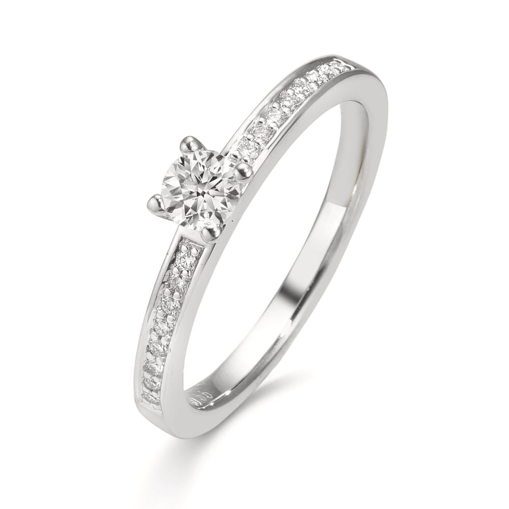 Solitär Ring 750/18 K Weissgold Diamant weiss, 0.22 ct, Brillantschliff, w-si, Diamant 0.08 ct, 16 Steine, Brillantschliff, w-si
