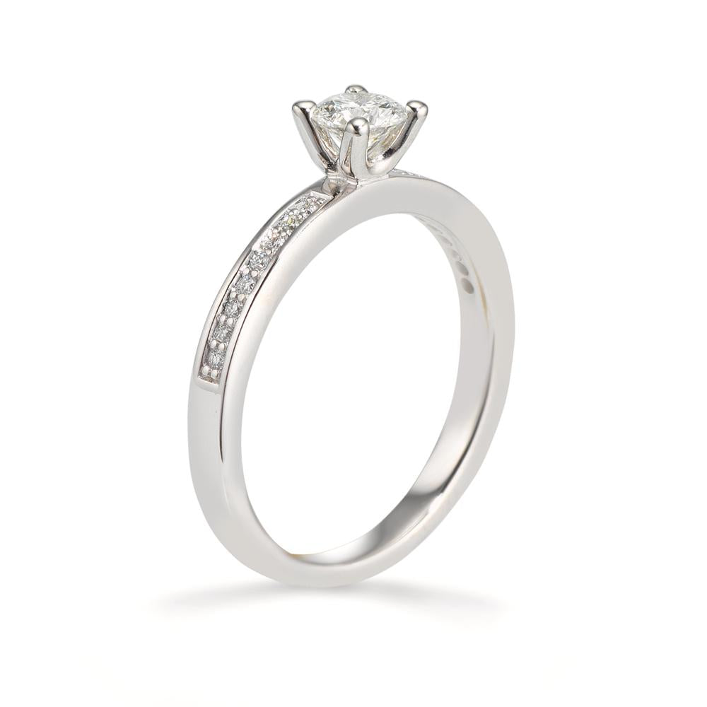 Solitär Ring 750/18 K Weissgold Diamant weiss, 0.22 ct, Brillantschliff, w-si, Diamant 0.08 ct, 16 Steine, Brillantschliff, w-si