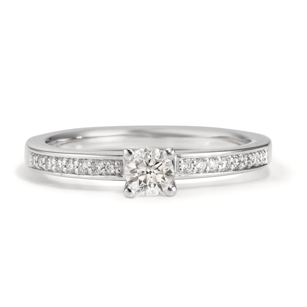 Solitär Ring 750/18 K Weissgold Diamant weiss, 0.22 ct, Brillantschliff, w-si, Diamant 0.08 ct, 16 Steine, Brillantschliff, w-si