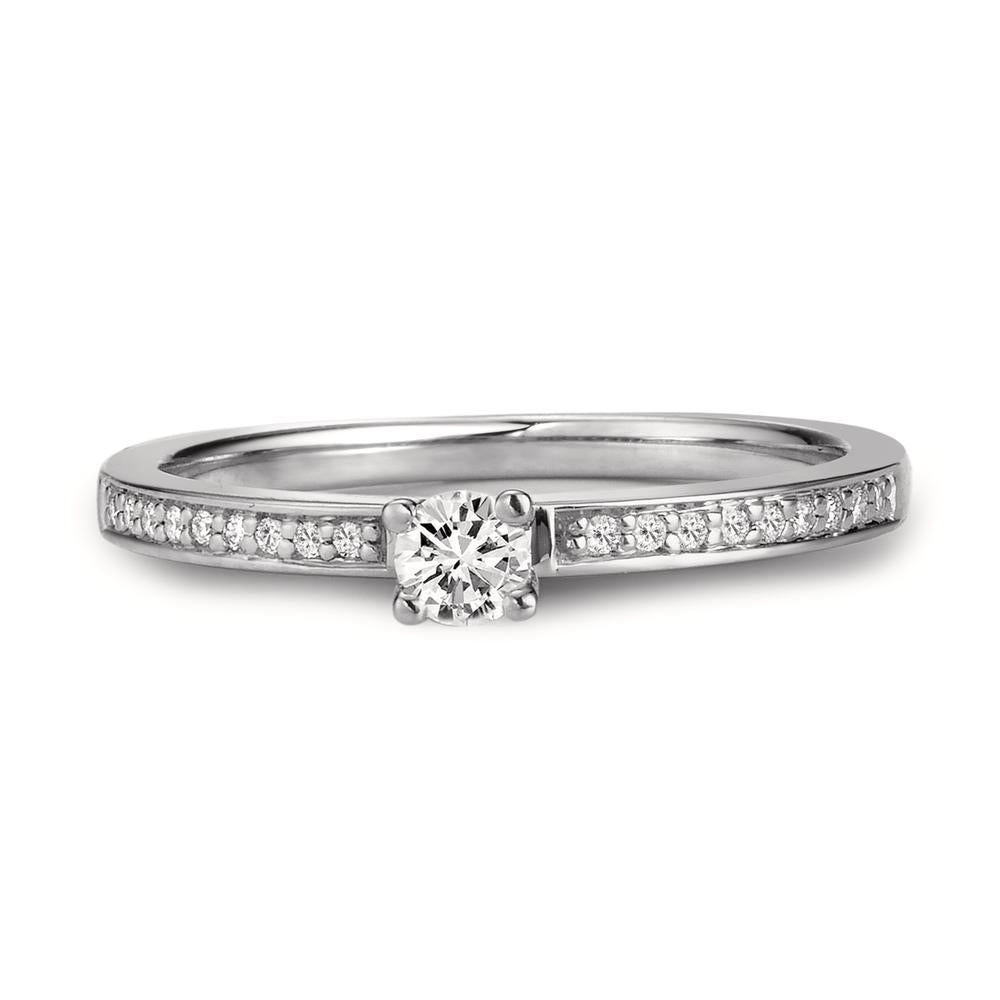 Solitär Ring 750/18 K Weissgold Diamant weiss, 0.20 ct, 19 Steine, Brillantschliff, w-si Ø3 mm