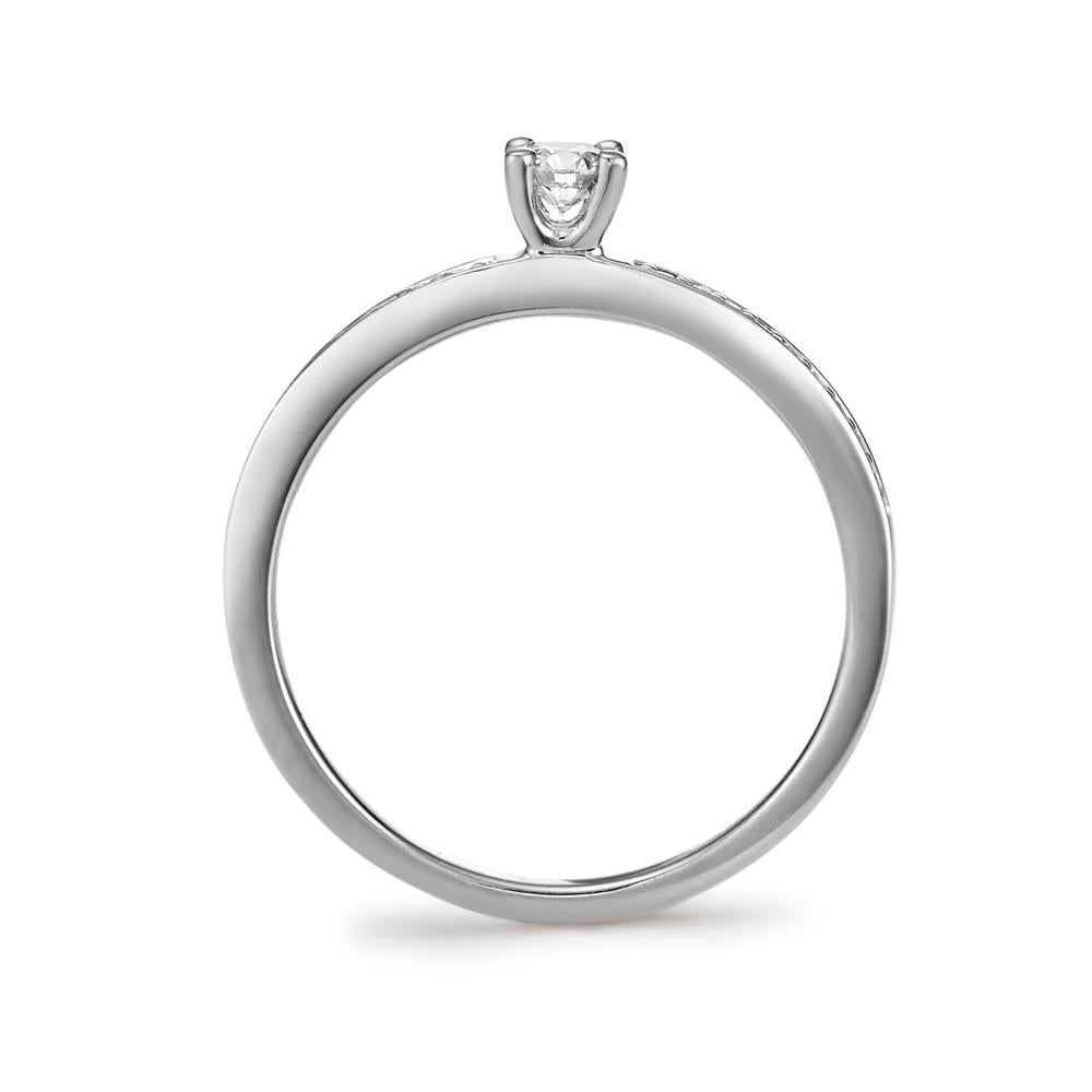 Solitär Ring 750/18 K Weissgold Diamant weiss, 0.20 ct, 19 Steine, Brillantschliff, w-si Ø3 mm