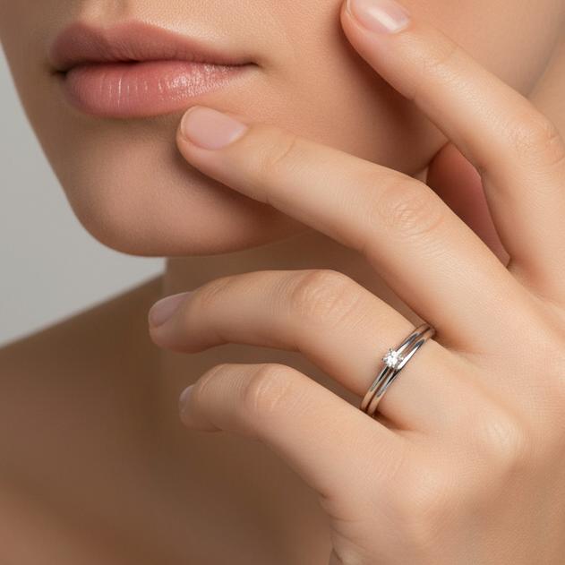 Beisteckring 750/18 K Weissgold Diamant 0.05 ct, w-si