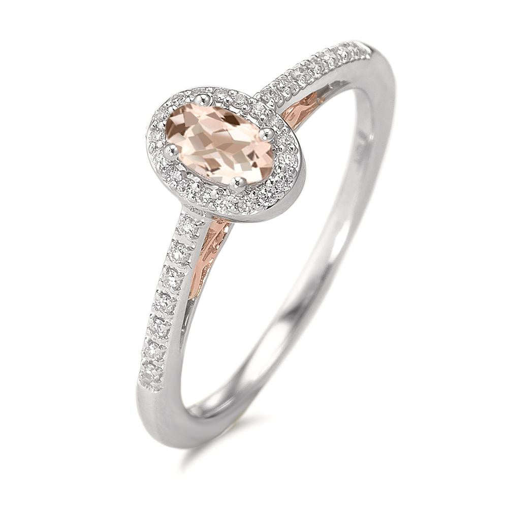Fingerring 375/9 K Weissgold Diamanten 0.09 ct, w-pi3, Morganit champagner