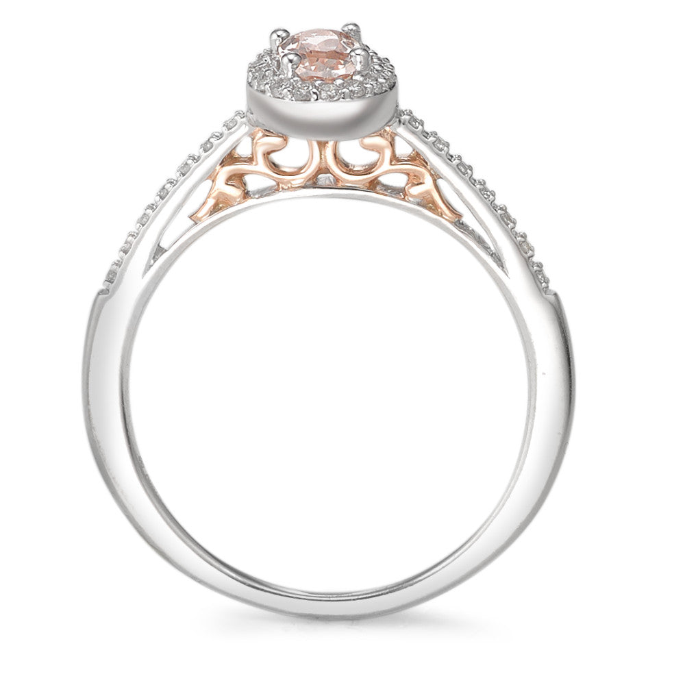 Fingerring 375/9 K Weissgold Diamanten 0.09 ct, w-pi3, Morganit champagner