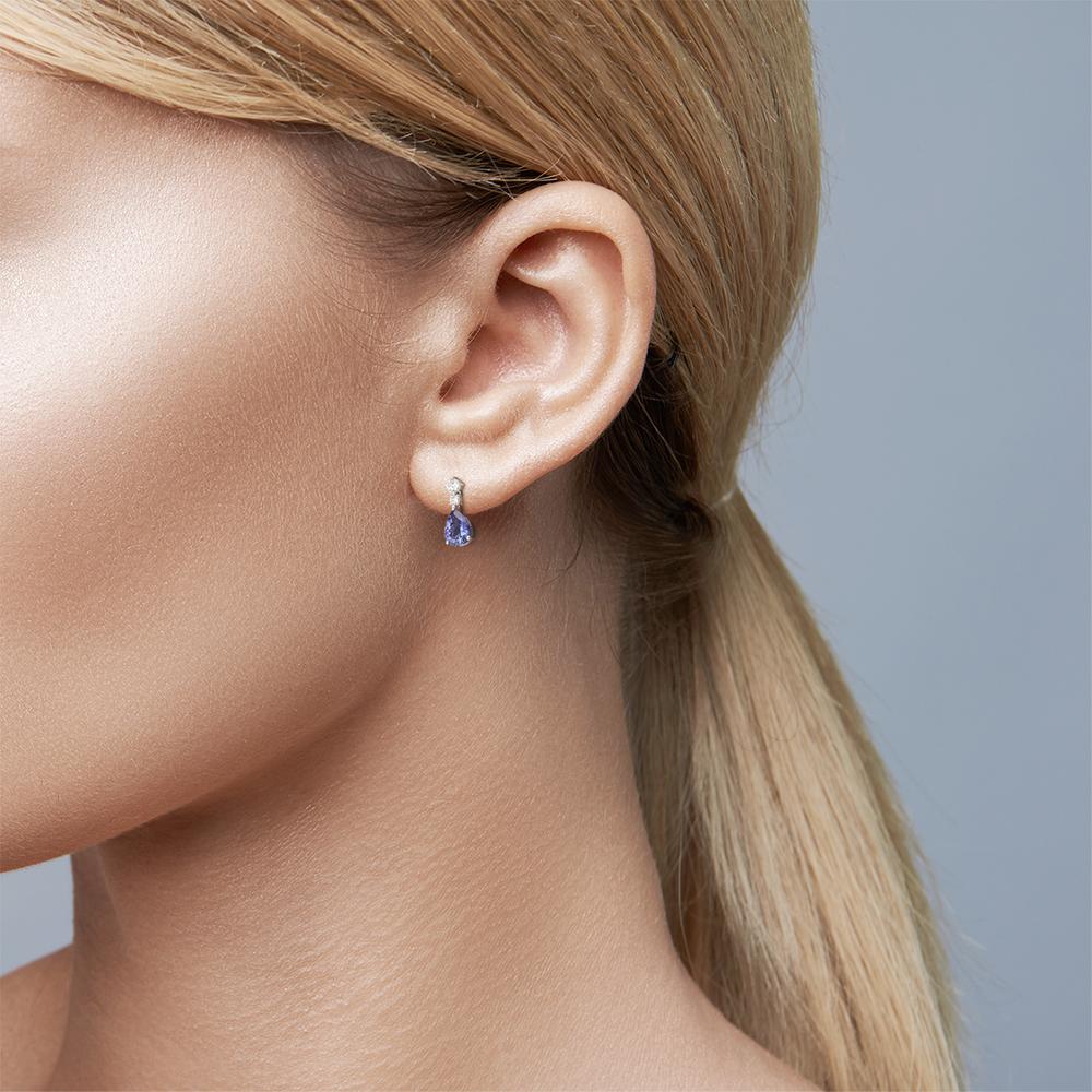 Ohrhänger 750/18 K Weissgold Tansanit 2.45 ct, 2 Steine, Diamant 0.21 ct, 4 Steine, w-si