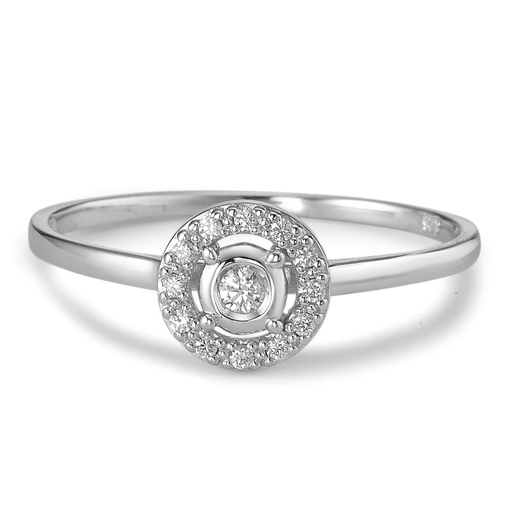Solitär Ring 375/9 K Weissgold Diamanten 0.09 ct, Brillantschliff, w-si
