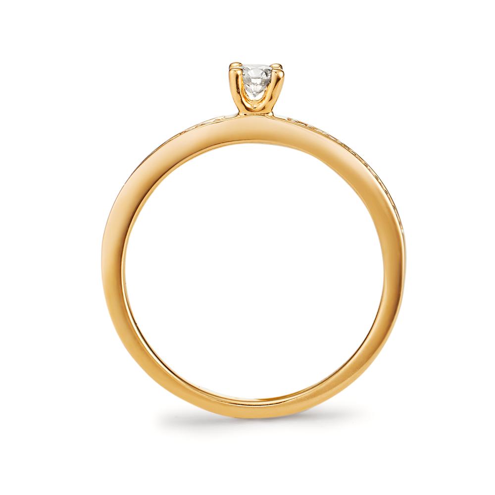 Solitär Ring 750/18 K Gelbgold Diamant weiss, 0.20 ct, 19 Steine, Brillantschliff, w-si Ø3 mm