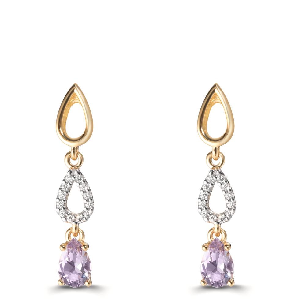 Ohrhänger 750/18 K Gelbgold Diamant 0.08 ct, 24 Steine, w-si, Amethyst 2 Steine