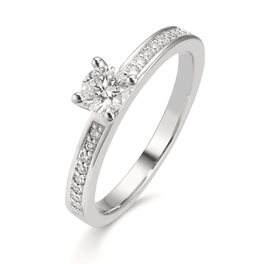 Solitär Ring 750/18 K Weissgold Diamant weiss, 0.40 ct, 17 Steine, Brillantschliff, w-si