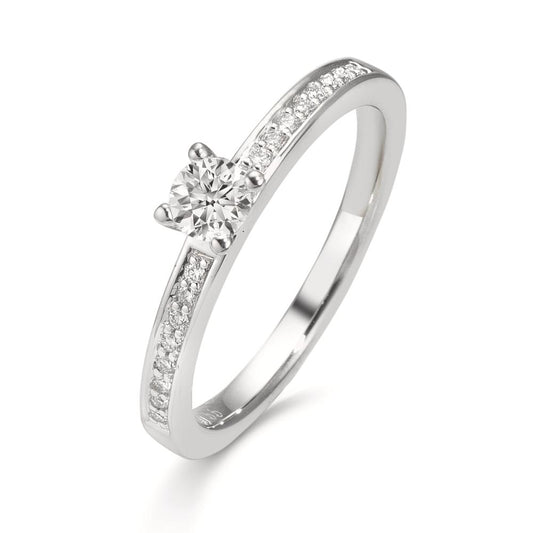 Solitär Ring 750/18 K Weissgold Diamant weiss, 0.22 ct, Brillantschliff, w-si, Diamant 0.08 ct, 16 Steine, Brillantschliff, w-si