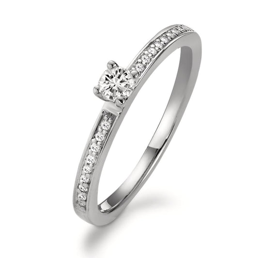 Solitär Ring 750/18 K Weissgold Diamant weiss, 0.20 ct, 19 Steine, Brillantschliff, w-si Ø3 mm