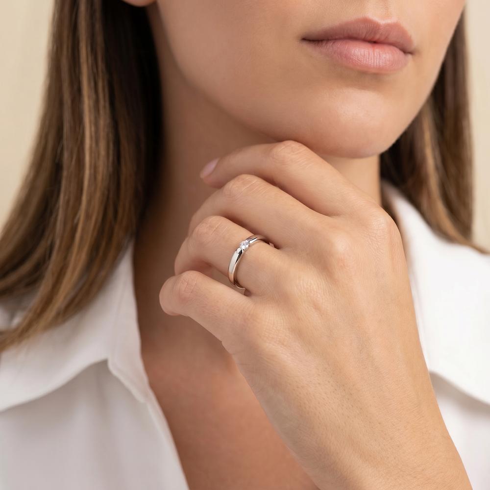 Solitär Ring 750/18 K Weissgold Diamant weiss, 0.06 ct, Brillantschliff, w-si