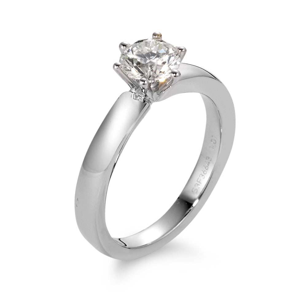 Solitär Ring 750/18 K Weissgold Diamant weiss, 0.50 ct, Brillantschliff, si, IGI Ø5 mm