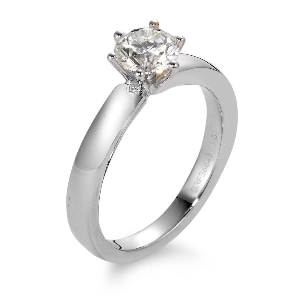 Solitär Ring 750/18 K Weissgold Diamant weiss, 1 ct, Brillantschliff, si, IGI Ø6 mm
