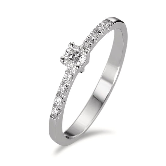 Solitär Ring 750/18 K Weissgold Diamant weiss, 0.04 ct, 8 Steine, Brillantschliff, w-si, Diamant weiss, 0.10 ct, Brillantschliff, w-si