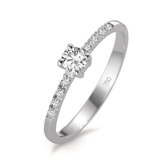 Solitär Ring 750/18 K Weissgold Diamant weiss, 0.04 ct, 8 Steine, Brillantschliff, w-si, Diamant weiss, 0.20 ct, Brillantschliff, w-si