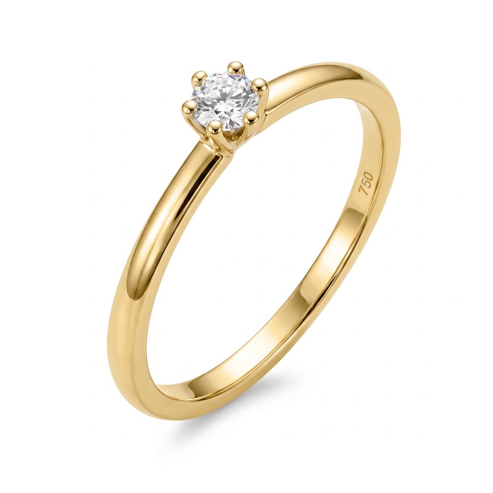 Solitär Ring 750/18 K Gelbgold Diamant 0.15 ct, w-si