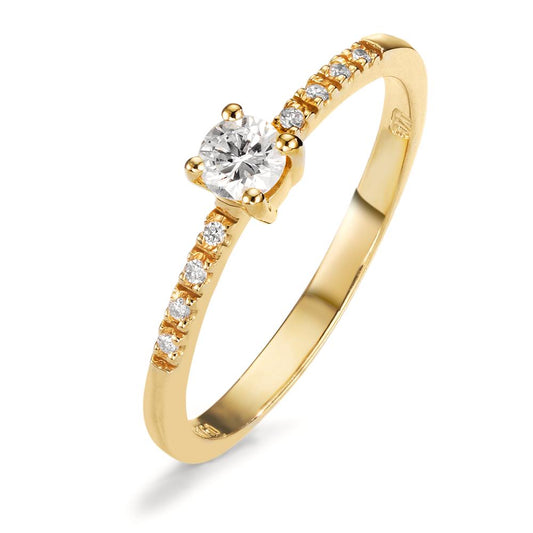 Solitär Ring 750/18 K Gelbgold Diamant weiss, 0.04 ct, 8 Steine, w-si, Diamant weiss, 0.20 ct, Brillantschliff, w-si