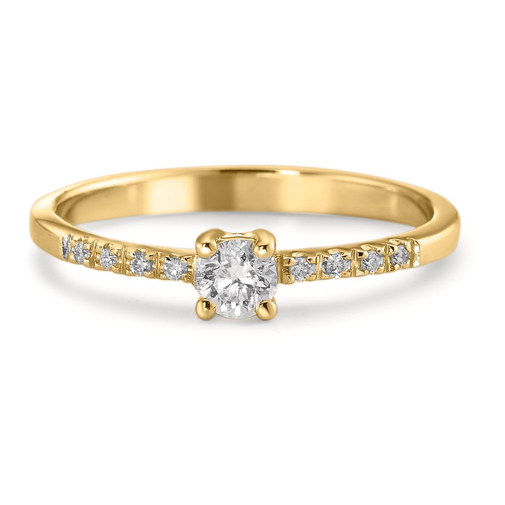 Solitär Ring 750/18 K Gelbgold Diamant weiss, 0.04 ct, 8 Steine, w-si, Diamant weiss, 0.20 ct, Brillantschliff, w-si