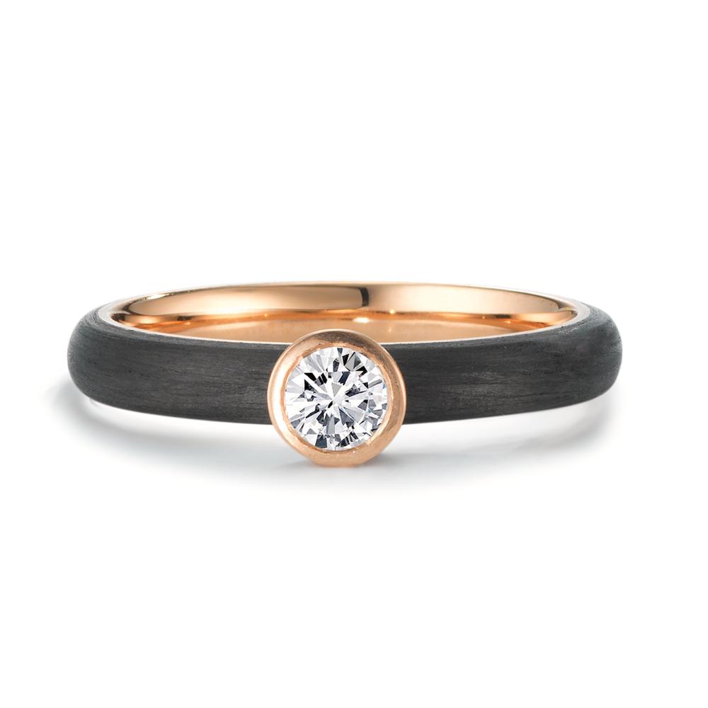 Solitär Ring 750/18 K Rosegold, Carbon Diamant 0.25 ct, w-si Ø5 mm