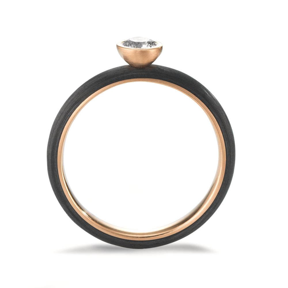 Solitär Ring 750/18 K Rosegold, Carbon Diamant 0.25 ct, w-si Ø5 mm