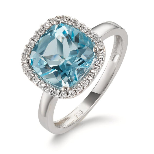 Fingerring 750/18 K Weissgold Diamanten 0.14 ct, w-si, Topas blau, 0.69 ct Ø12 mm