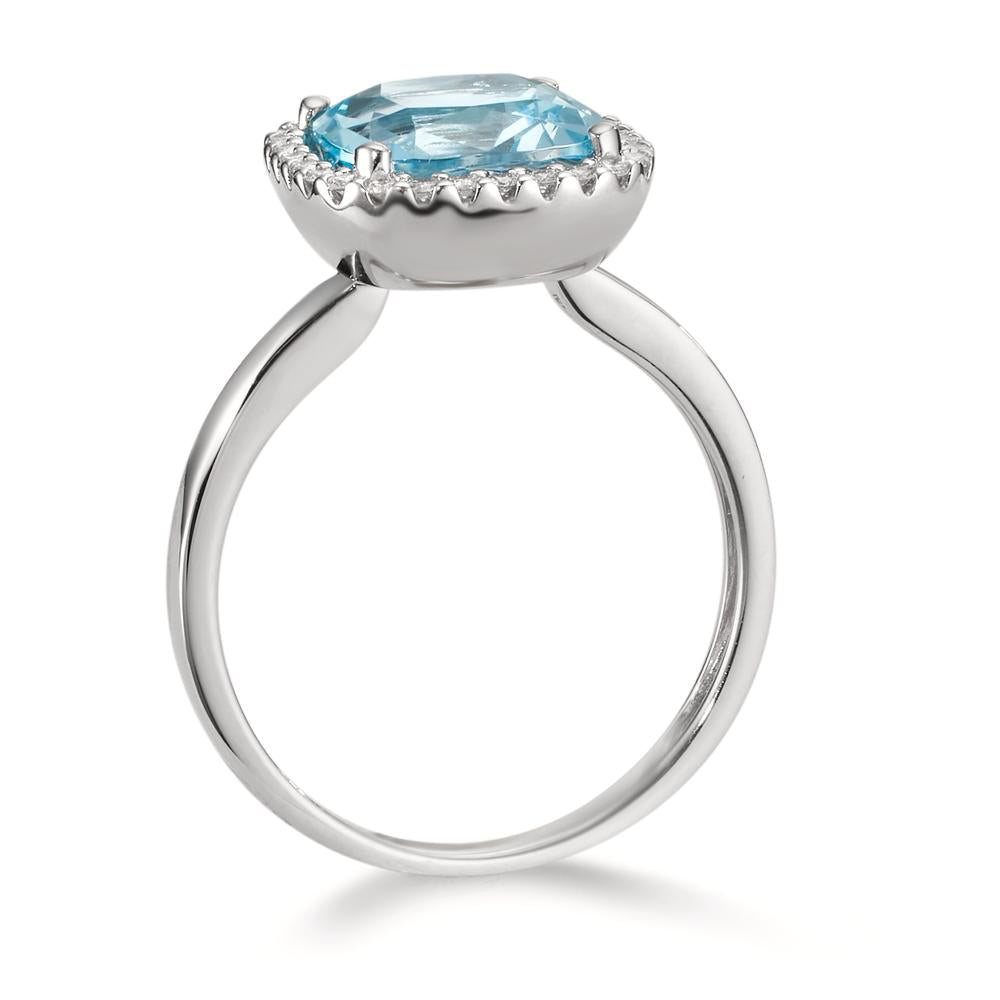 Fingerring 750/18 K Weissgold Diamanten 0.14 ct, w-si, Topas blau, 0.69 ct Ø12 mm