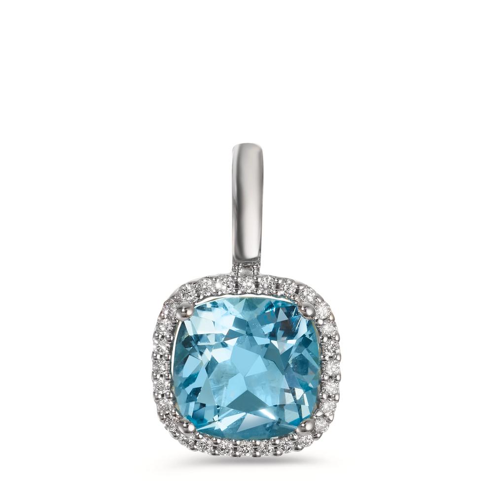 Anhänger 750/18 K Weissgold Diamanten 0.14 ct, w-si, Topas blau, 0.69 ct Ø11.5 mm