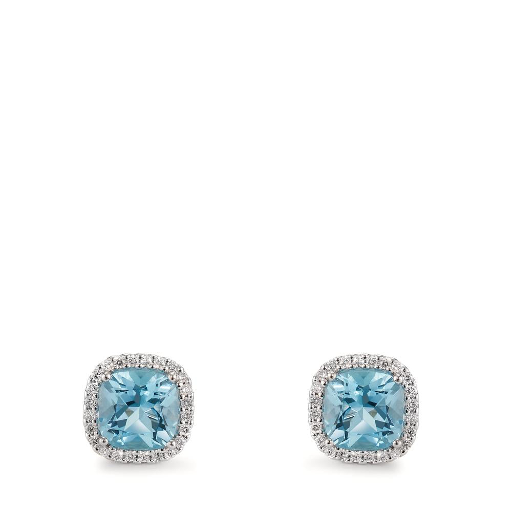 Ohrstecker 750/18 K Weissgold Diamanten 0.18 ct, w-si, Topas blau, 0.40 ct Ø8.5 mm