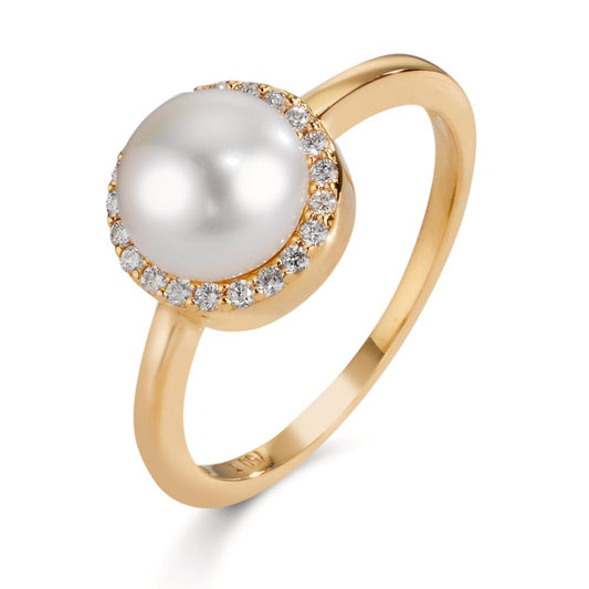Fingerring 750/18 K Gelbgold Diamanten 0.125 ct, w-si Süsswasserzuchtperle 7-7.5 mm
