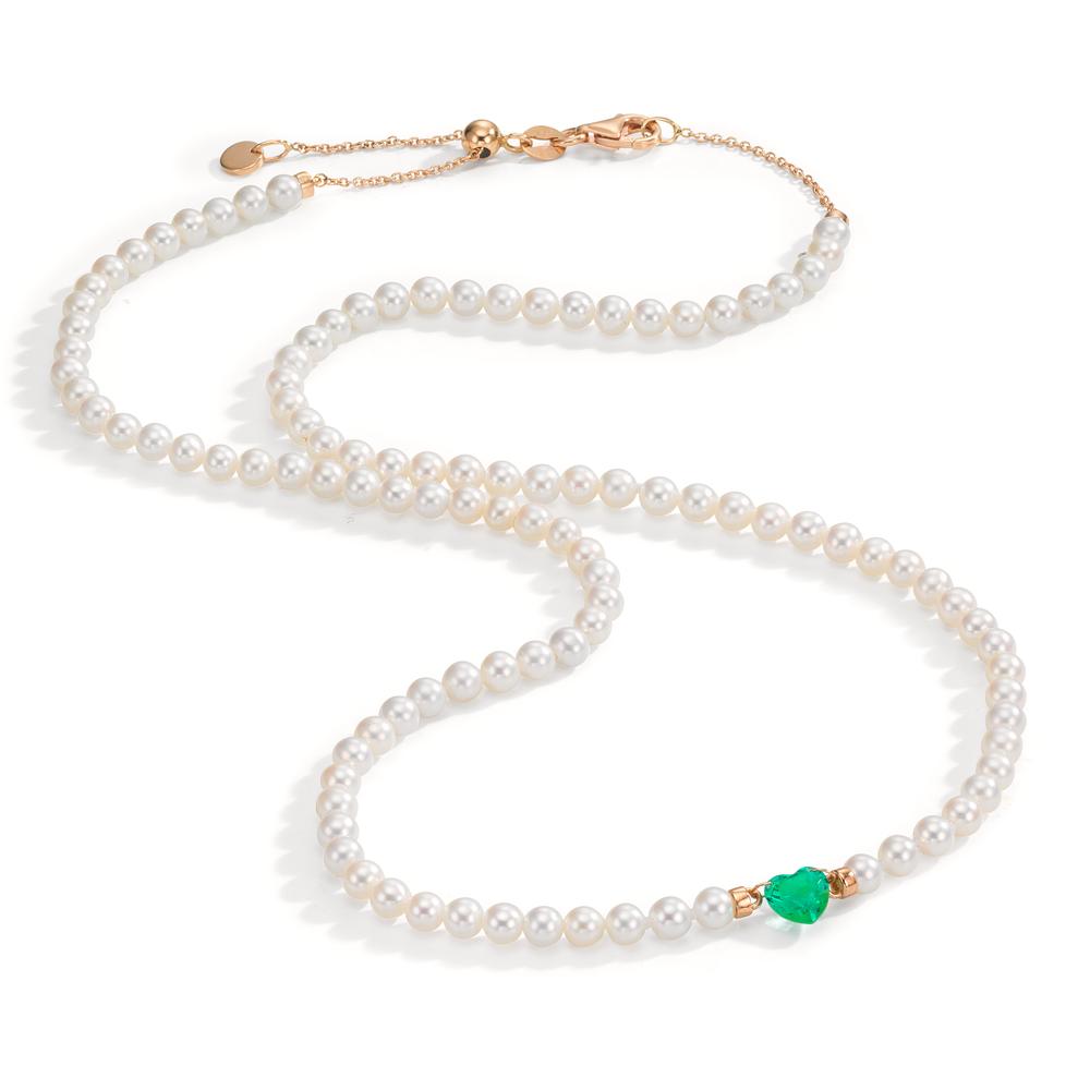 Collier 750/18 K Rotgold synth. Smaragd Süsswasserzuchtperlen, 3.5 mm Herz 40-44 cm verstellbar