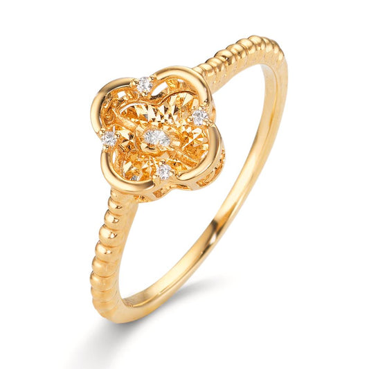 Fingerring 750/18 K Gelbgold Diamant 0.04 ct, 5 Steine, w-si Blume Ø8 mm