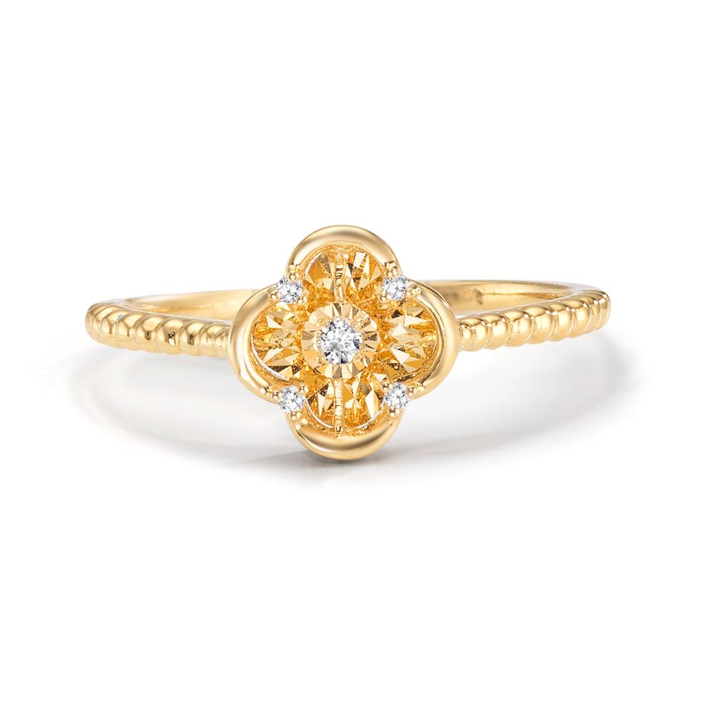 Fingerring 750/18 K Gelbgold Diamant 0.04 ct, 5 Steine, w-si Blume Ø8 mm