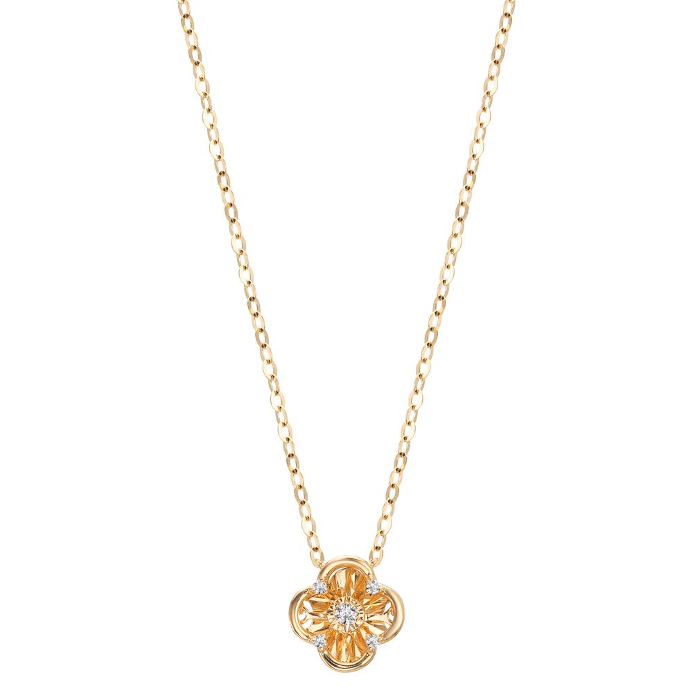 Collier 750/18 K Gelbgold Diamant 0.04 ct, 5 Steine, w-si Blume 40-42 cm verstellbar
