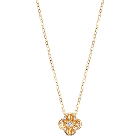 Collier 750/18 K Gelbgold Diamant 0.04 ct, 5 Steine, w-si Blume 40-42 cm verstellbar