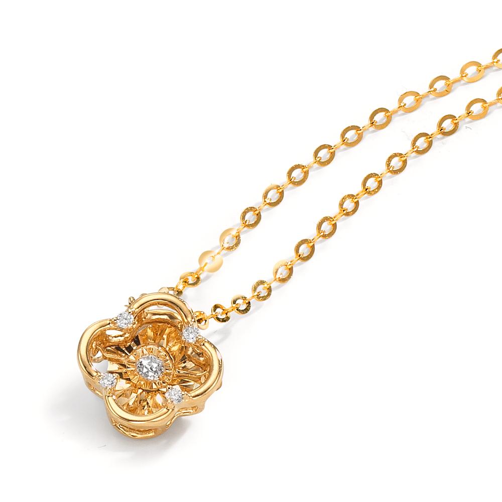 Collier 750/18 K Gelbgold Diamant 0.04 ct, 5 Steine, w-si Blume 40-42 cm verstellbar