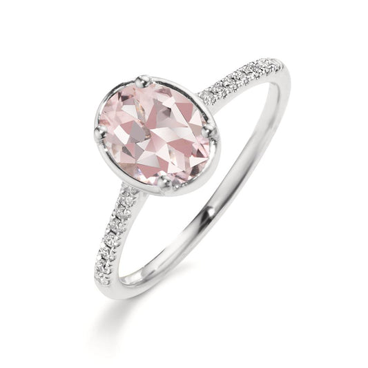 Fingerring 750/18 K Weissgold Diamant 0.10 ct, 16 Steine, w-si, Morganit pink, 1 ct