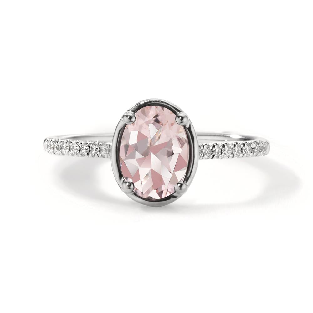 Fingerring 750/18 K Weissgold Diamant 0.10 ct, 16 Steine, w-si, Morganit pink, 1 ct