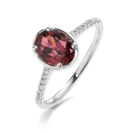 Fingerring 750/18 K Weissgold Diamant 0.10 ct, 16 Steine, w-si, Turmalin pink, 1.50 ct