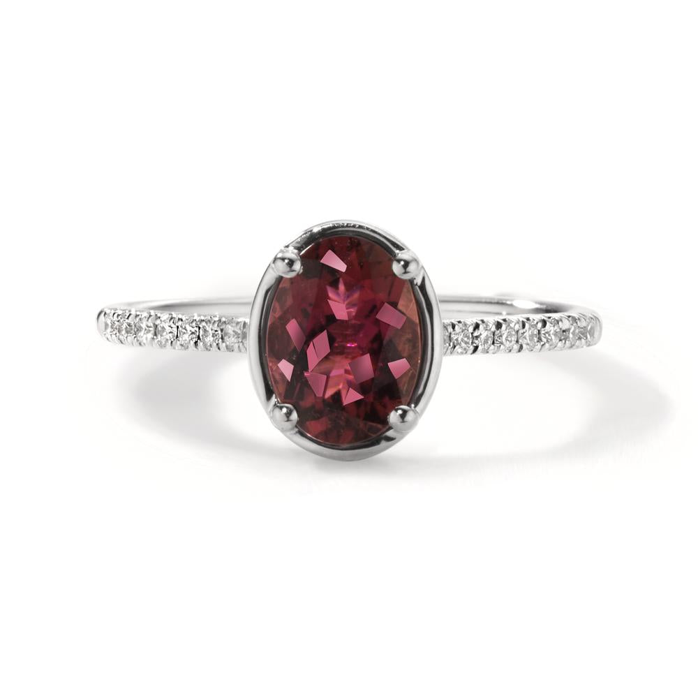 Fingerring 750/18 K Weissgold Diamant 0.10 ct, 16 Steine, w-si, Turmalin pink, 1.50 ct