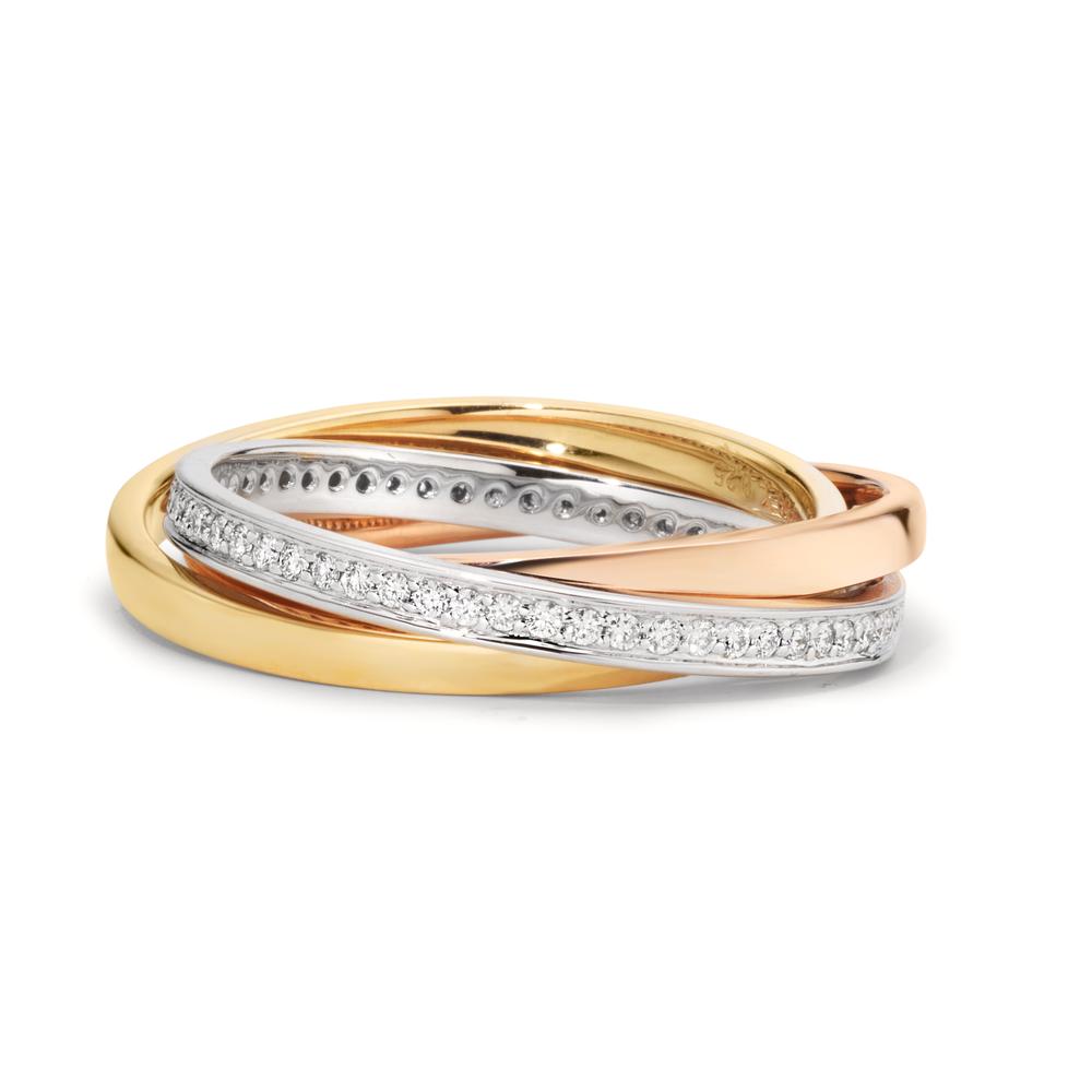Fingerring 750/18 K Weissgold, 750/18 K Gelbgold, 750/18 K Rotgold Diamanten 0.24 ct, w-si