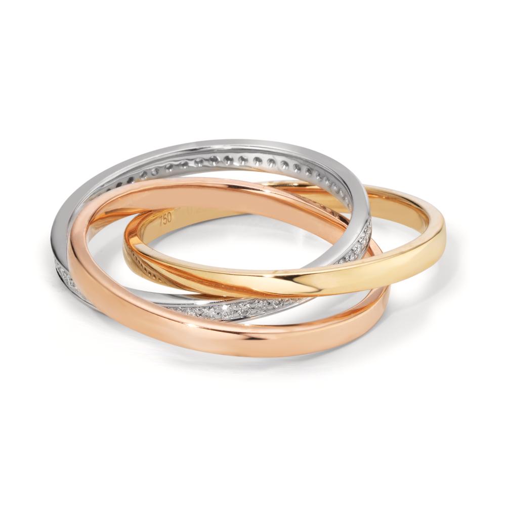 Fingerring 750/18 K Weissgold, 750/18 K Gelbgold, 750/18 K Rotgold Diamanten 0.24 ct, w-si