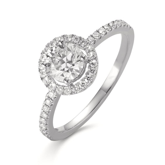 Fingerring 750/18 K Weissgold Diamanten 0.70 ct, tw-si, GIA, Diamanten 0.25 ct, w-si