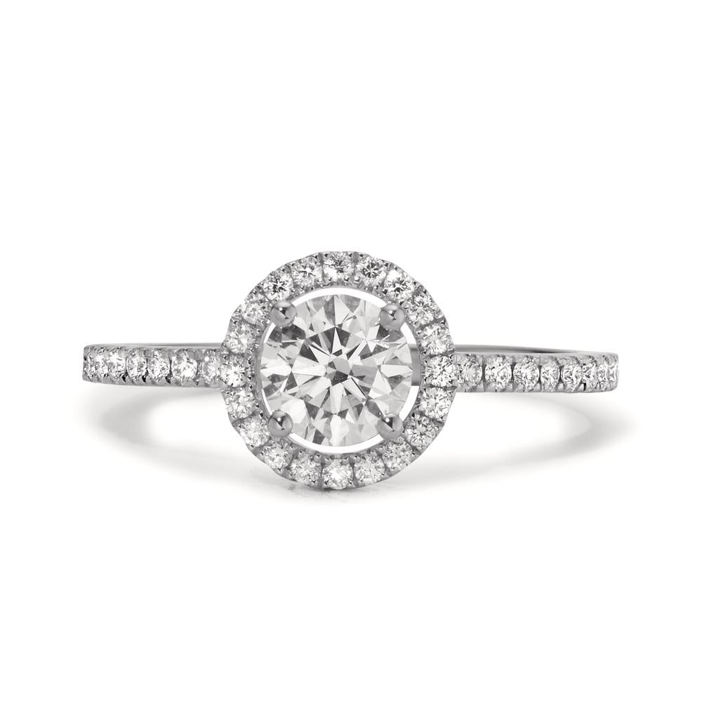 Fingerring 750/18 K Weissgold Diamanten 0.70 ct, tw-si, GIA, Diamanten 0.25 ct, w-si