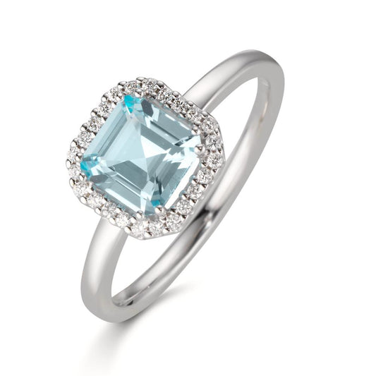 Fingerring 750/18 K Weissgold Diamanten 0.09 ct, w-si, Topas