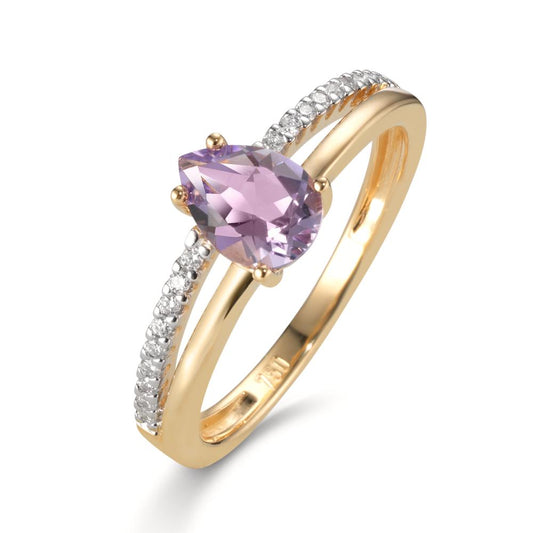 Fingerring 750/18 K Gelbgold Diamant 0.08 ct, 18 Steine, w-si, Amethyst