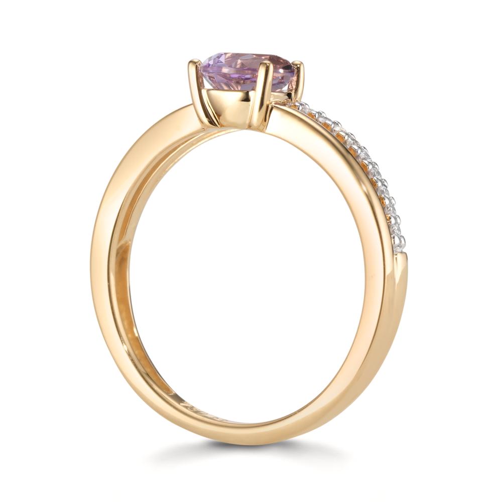 Fingerring 750/18 K Gelbgold Diamant 0.08 ct, 18 Steine, w-si, Amethyst